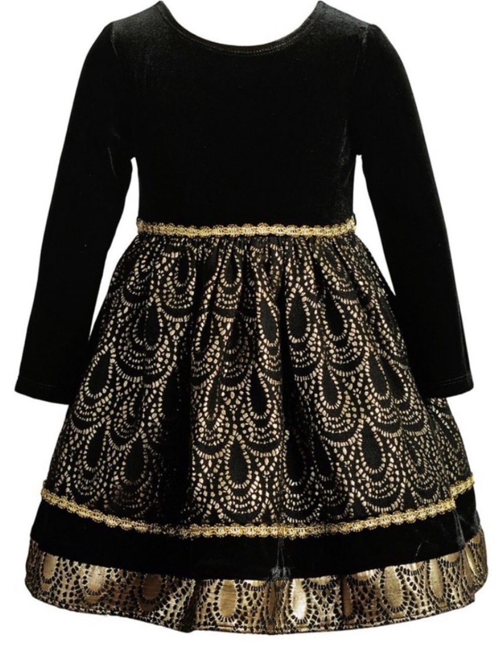 Youngland Toddler Girls' Sz 3T Black Velvet Holiday Dress Metallic Gold Trim